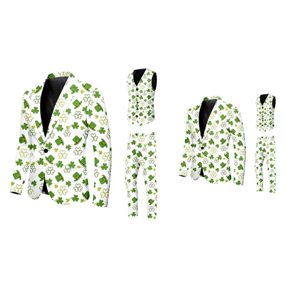 Festive Paddy Pattern Three Piece Suit - Classic Slim Fit Herringbone Jacket Trousers Vest Set Retro Tweed Men's Suits Groom Tuxedo Prom Brown Grey Blazer Pants