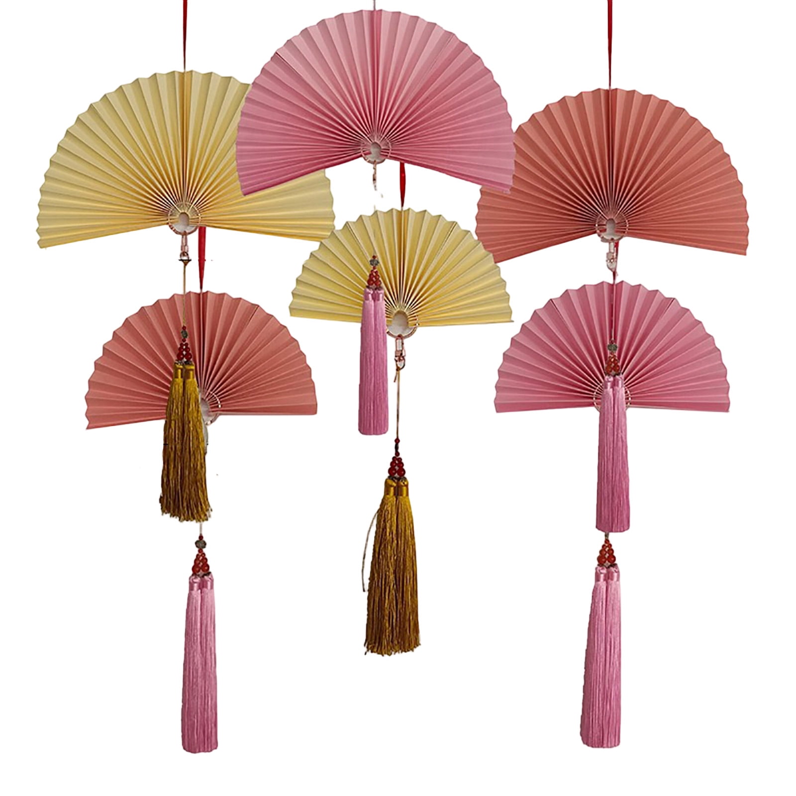 Festive Paper Folding Fan Decorations - 6 Pack Hanging Fans for Party ...