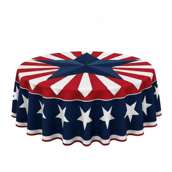Festive Patriotic Round Table Cover, Spill-Proof Starburst Tablecloth for 4th of July Outdoor Picnic BBQ Decor