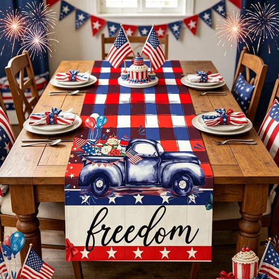 Festive Patriotic Star Table Runner, 4th Of July Memorial Day Decorative Linen, Breathable Wrinkle Resistant Material, Versatile Home Decor for Daily Dining, Family Gathering & Holiday Layout