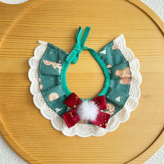 Festive Pet Christmas Outfit Lace Trimmed Neckwear Dog Drool Bib Cat Bow Tie Holiday Costume