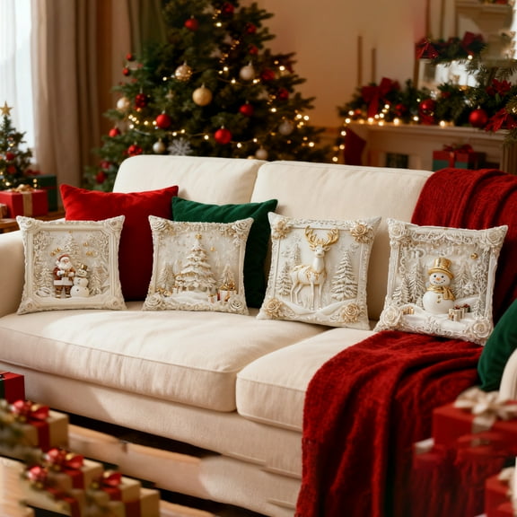 Festive Pillowcase with Reindeer and Santa Patterns, Soft Fabric for Christmas Decor, Comfortable Bedding for Holiday Nights