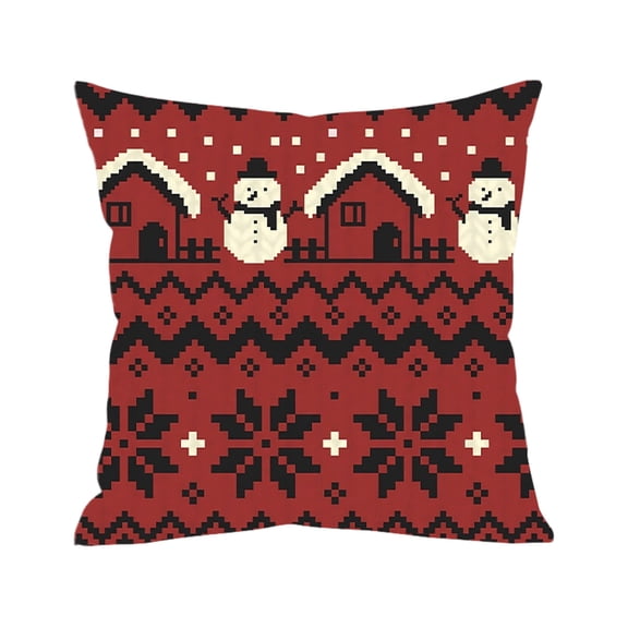 Festive Pixel Style Pillow Cover for Cushions, with Snowman and Snowflake Designs, Polyester Fabric for Long-Lasting Holiday Decor