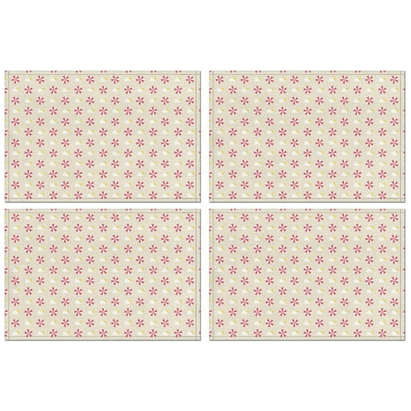 Festive Placemats Set of 4, 12x17 Inch Christmas Watercolor Design - Wipeable Vinyl Mats for Dining Table Holiday Season Decor