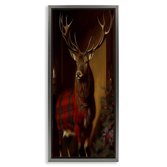 Stupell Industries Festive Plaid Deer Gray Framed Floater Canvas Wall Art, design by Sasha