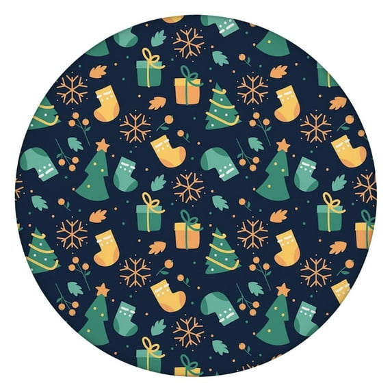 Festive Poinsettia Print Round Tablecloth, 52 Inch Diameter with Elastic Edge for Perfect Fit on Your Holiday Table Setting