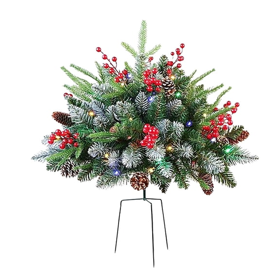 Festive Pre-Lit Tabletop Christmas Tree with Pine Cones, Red Berries, and LED Lights Perfect Holiday Decor