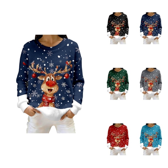 Festive Print Cozy Crewneck Pullover For – Seasonal Holiday Sweater With Stylish Pattern For Casual Wear