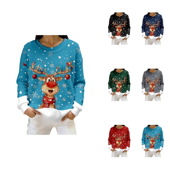 Festive Print Cozy Crewneck Pullover For – Seasonal Holiday Sweater With Stylish Pattern For Casual Wear