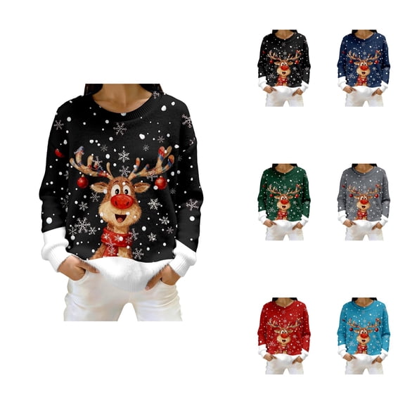 Festive Print Cozy Crewneck Pullover For – Seasonal Holiday Sweater With Stylish Pattern For Casual Wear
