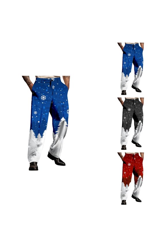 Festive Print Dress Trousers, Comfortable and Casual Wear, Stretch Fit, Modern Slim Design, Elastic Waist, Soft Stretch Fabric for Everyday and Holiday