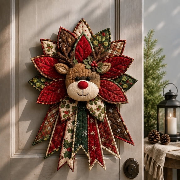 Festive Quilted Christmas Door Hanging DIY Sewing Kit, 3D Padded Patchwork Sewing Set for Beginners, DIY Christmas Fabric Wall Hanging Kit for Wall Door Display