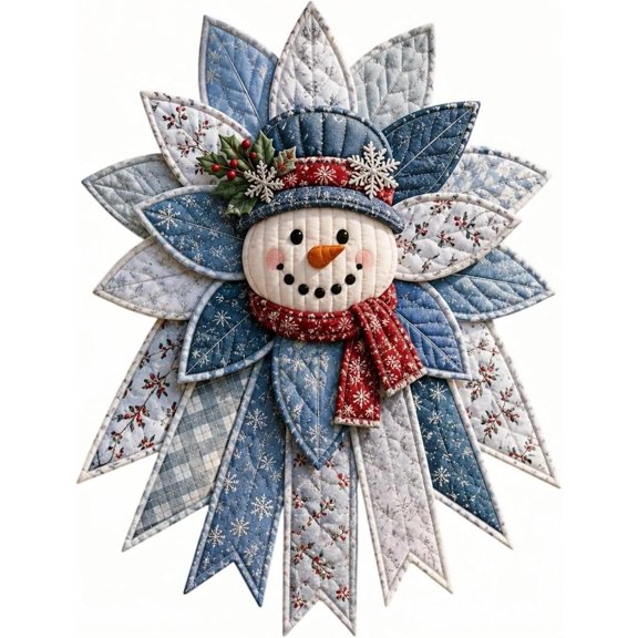Festive Quilted Christmas Door Hanging DIY Sewing Kit for Beginners, Large Patchwork Bow Fabric Craft Set with Pre-Cut Strips for Front Door Wall Display & Holiday Entryway Decor (2#)