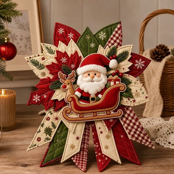 Festive Quilted Christmas Door Hanging DIY Sewing Kit, Christmas Quilted Bow DIY Kit with Fabric, Batting, Thread, Templates & Instructions, Patchwork Decor Kit for Door Wall Display(Santa Claus)
