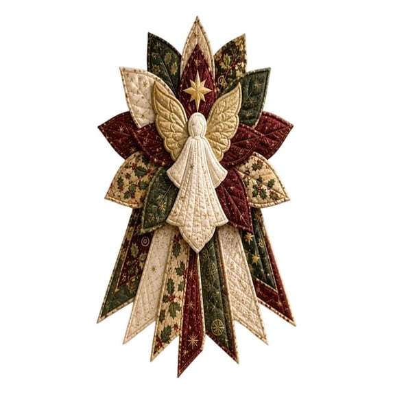 Festive Quilted Christmas Door Hanging DIY Sewing Kit, Christmas Quilted Bow DIY Kit with Fabric, Batting, Thread, Templates & Instructions, Patchwork Hanging Decor Kit for Door Wall Display