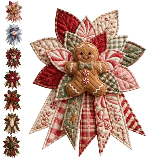Festive Quilted Christmas Door Hanging DIY Sewing Kit, Christmas Quilted Bow DIY Kit with Fabric, Batting, Thread, Templates & Instructions, Patchwork Hanging Decor Kit for Door Wall Display