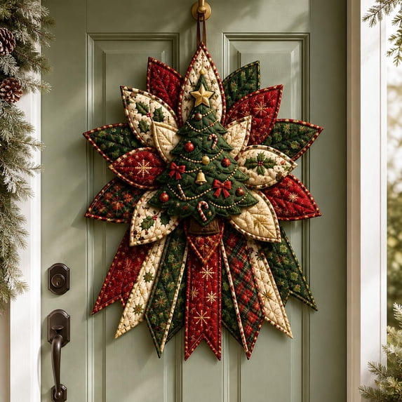 Festive Quilted Christmas Door Hanging DIY Sewing Kit,Christmas Tree | 3D Padded Patchwork Sewing Set for Beginners, DIY Quilted Christmas Tree Kit, Gift for Craft Lovers, D
