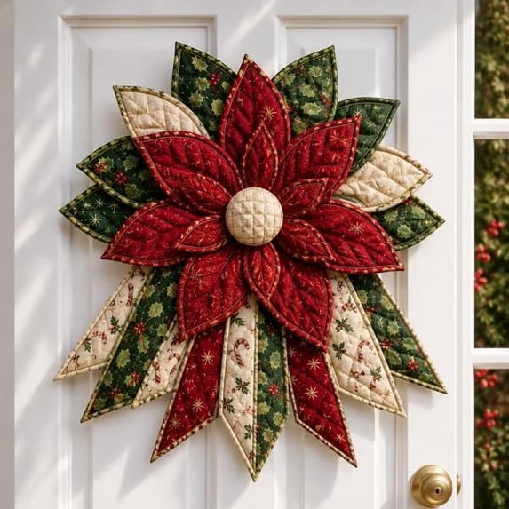 Festive Quilted Christmas Door Hanging DIY Sewing Kit,Scarlet Cardinal Song | 3D Padded Patchwork Sewing Set for Beginners, DIY Quilted Christmas Tree Kit, Gift for Craft Lovers