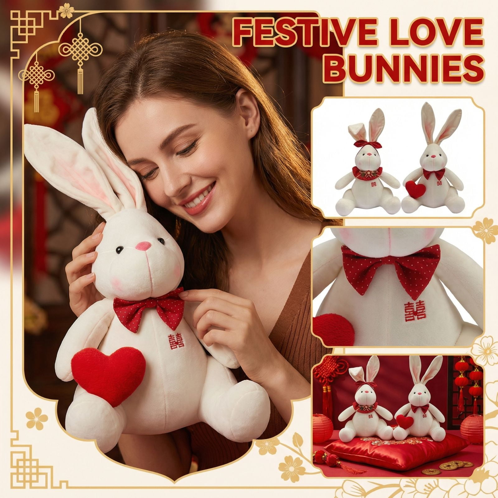 Festive Rabbit Plush Toy, Novelty Gift Doll, Soft Stuffed Animal for Celebration