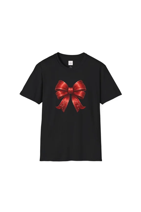 Festive Red Bow Winter Apparel Holiday Cheer Cute Celebration Gift Unisex T-shirt, up to Size 5XL