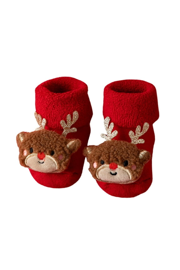Festive Red Christmas Tree Winter Floor Socks with Non-Slip Bottom for Indoor Use