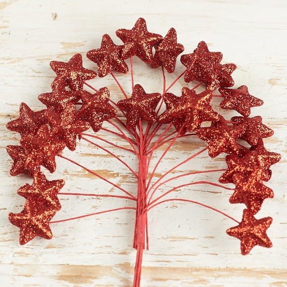 Factory Direct Craft Red Glitter Star Sprays, 6 Sets of 24, 4 Inch Christmas Craft Picks