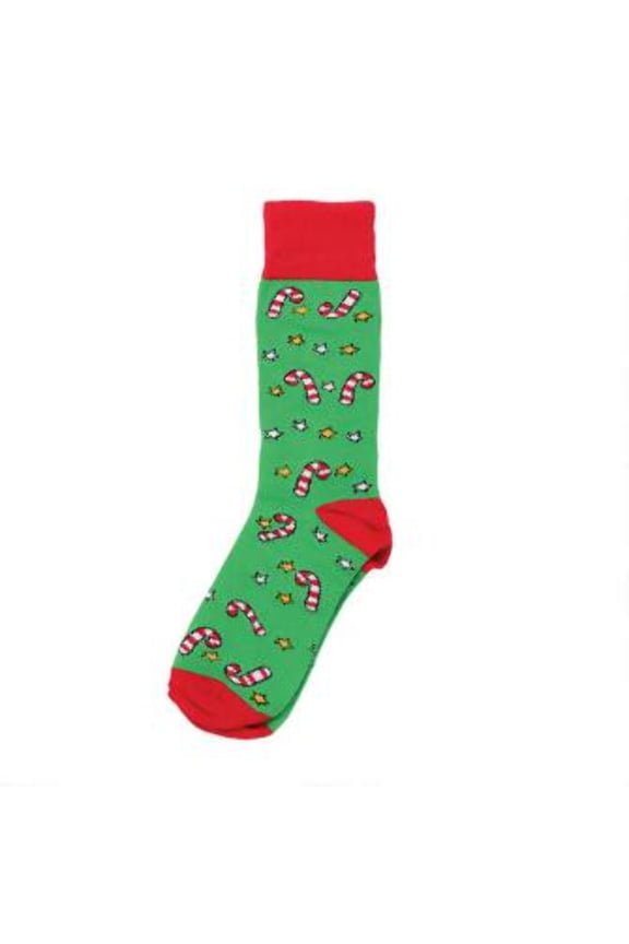 Festive Red Green Candy Cane One Size Cotton Blend Novelty Crew Socks