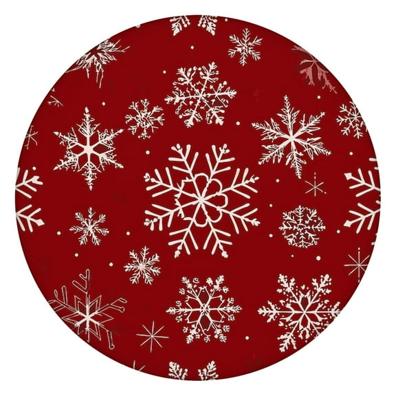 Festive Red Round Tablecloth with Stretchable Edge, 52 Inch Holiday Season Table Cover for Christmas Dining