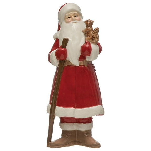 Festive Red Santa with Squirrel 4 x 10 Stoneware Decorative Tabletop Figurine