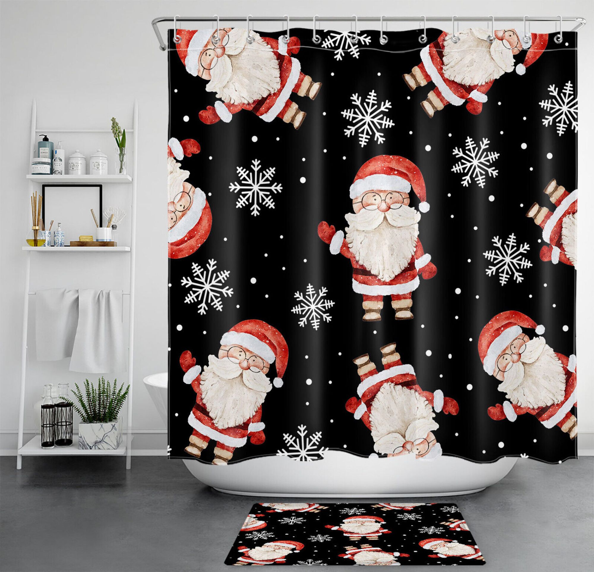 Festive Red Snowflake Shower Curtain Set Brighten Your Bathroom with