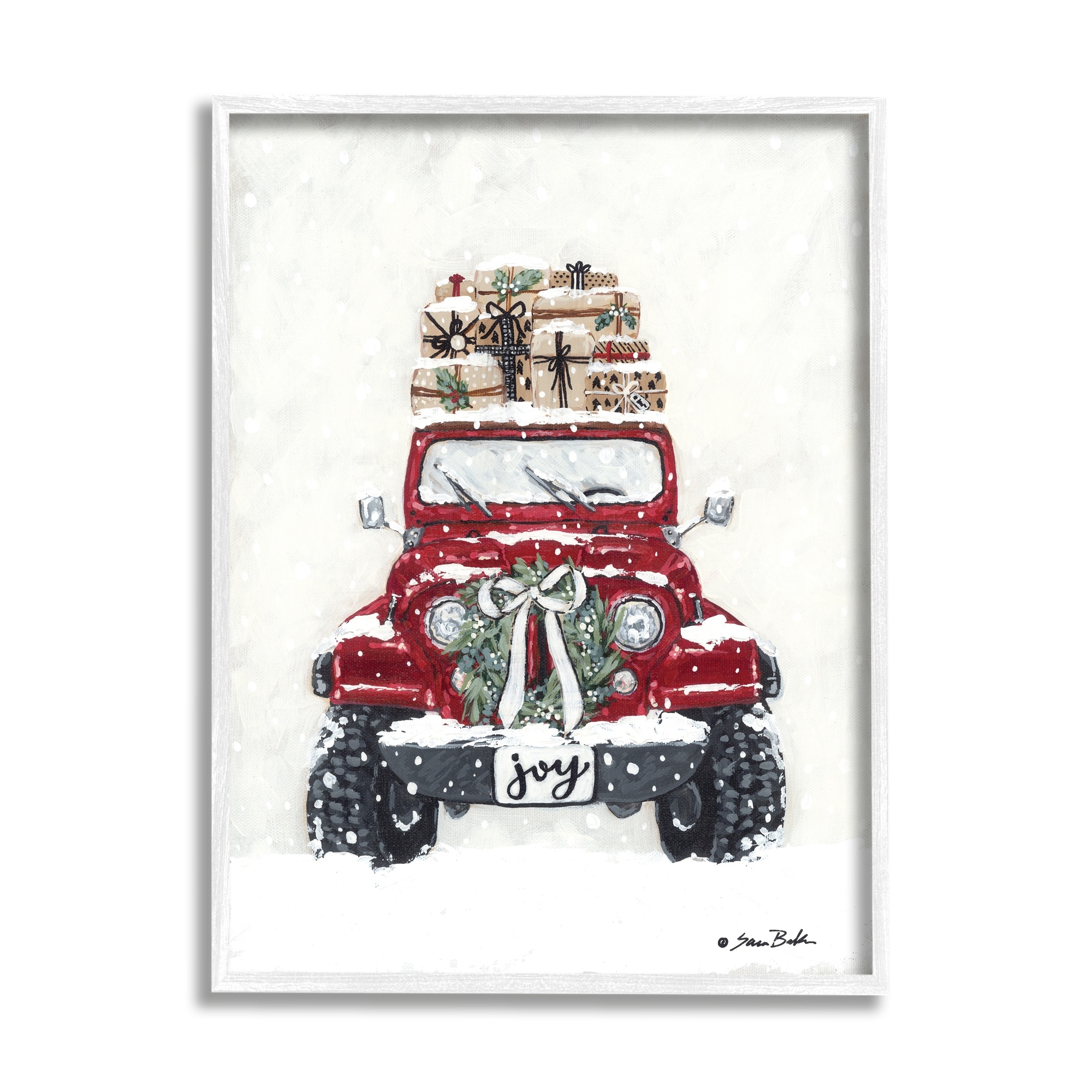 Festive Red Truck Christmas Presents Snowscape Flurry Transportation Painting Framed Art Print Wall Art