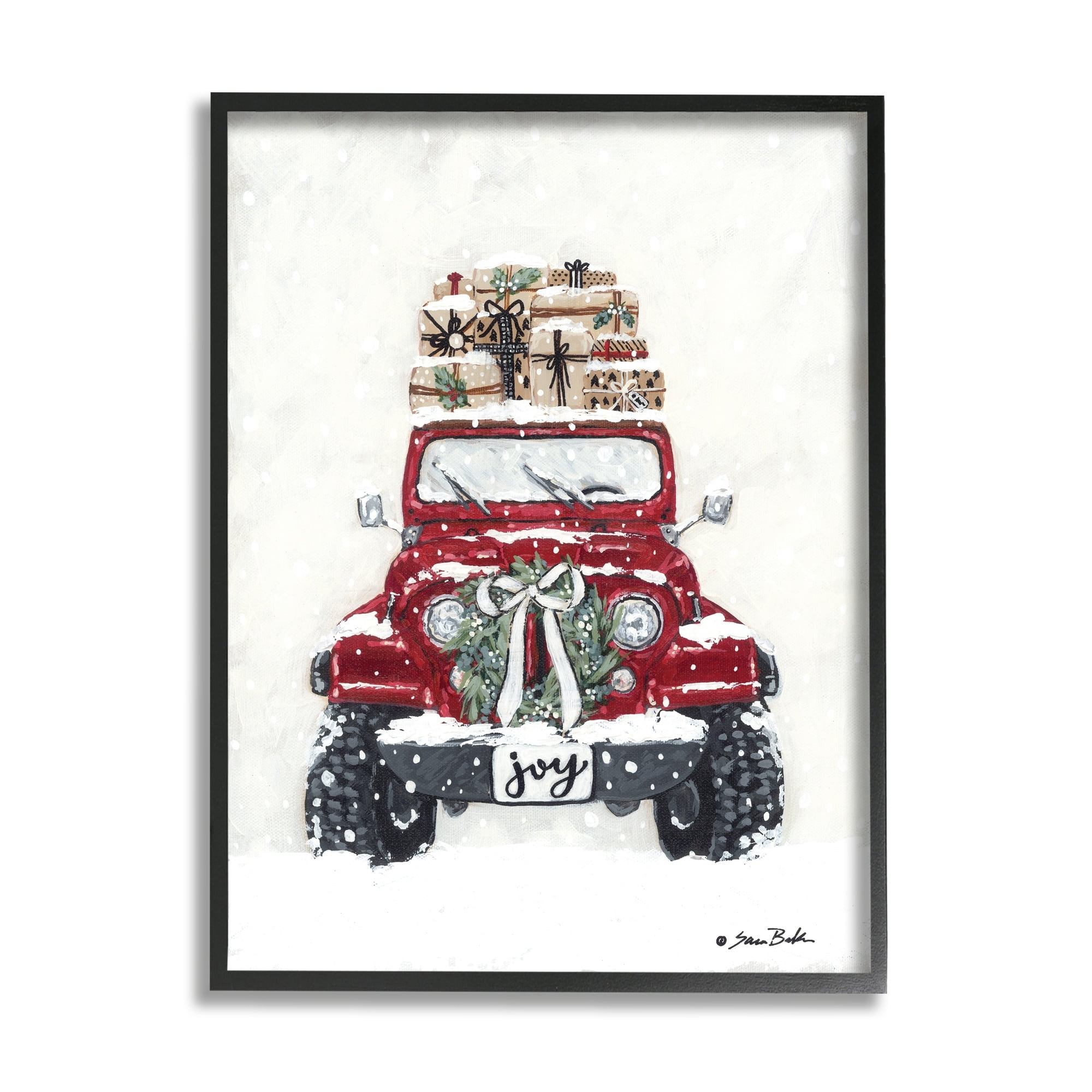Festive Red Truck Christmas Presents Snowscape Flurry Transportation Painting Framed Art Print Wall Art