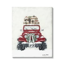 Festive Red Truck Christmas Presents Snowscape Flurry Transportation Painting Gallery-Wrapped Canvas Print Wall Art