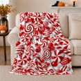 thumbnail image 1 of Festive Red White Candy Cane Spiral Pattern Cheerful, Festive Holiday Scene, Warm Flannel Blanket for Living Room and Family Room, Art Lovers Housewarming Gift, Festive Home Decor, 1 of 9