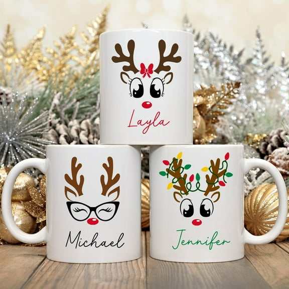 Festive Reindeer Christmas Mug, Holiday Hot Cocoa Cup, Cozy Winter Drinkware Gift for Adults, Perfect for Family, Office, or Team Celebrations
