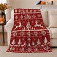 thumbnail image 1 of Festive Reindeer Christmas Tree Scene Nordic Knit Pattern, Festive Holiday Scene, Warm Flannel Blanket for Living Room and Family Room, Art Lovers Christmas Gift, Festive Home Decor, 1 of 9