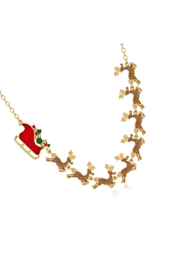 Festive Reindeer Necklace Handmade Chain Choker Adjustable Sled Elk Pendant Neckchain Accessory for Christmas Parties