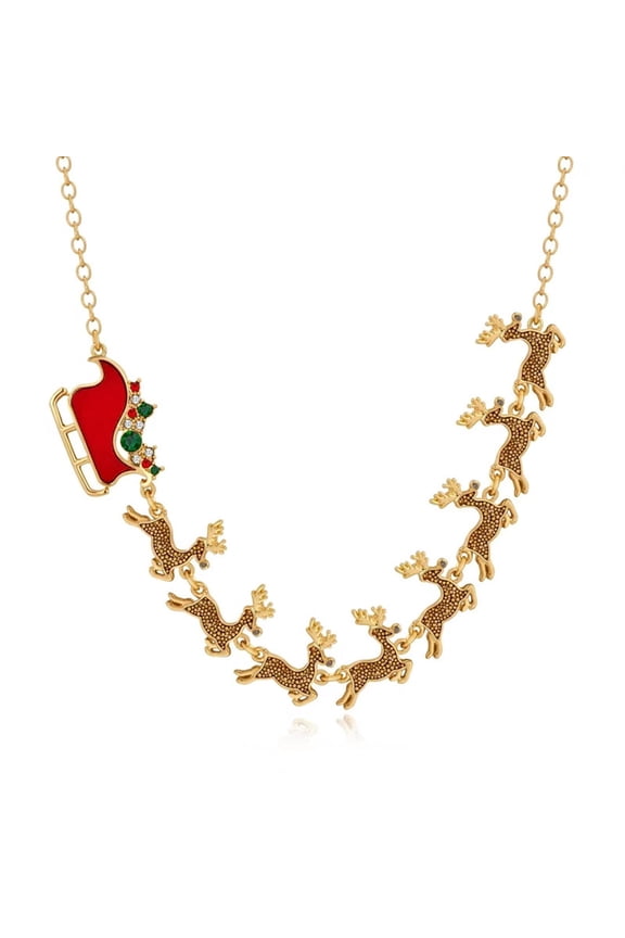 Festive Reindeer Necklace Handmade Chain Choker Adjustable Sled Elk Pendant Neckchain Accessory for Christmas Parties