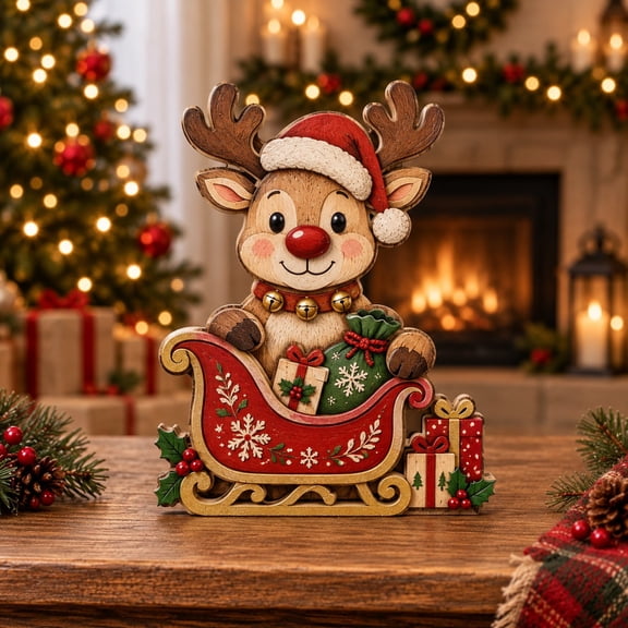 Festive Reindeer Sleigh Tabletop Decor