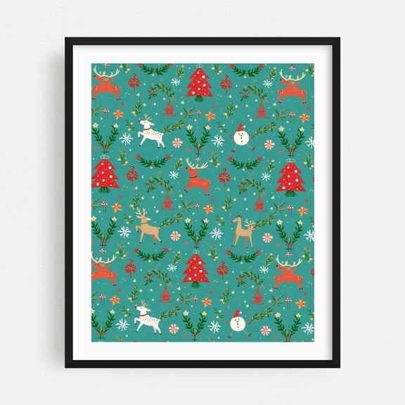 Festive Reindeer Wonderland - India Digital Art Christmas Winter Pattern Whimsical Black Framed Wall Art Print 6 x 8 inches