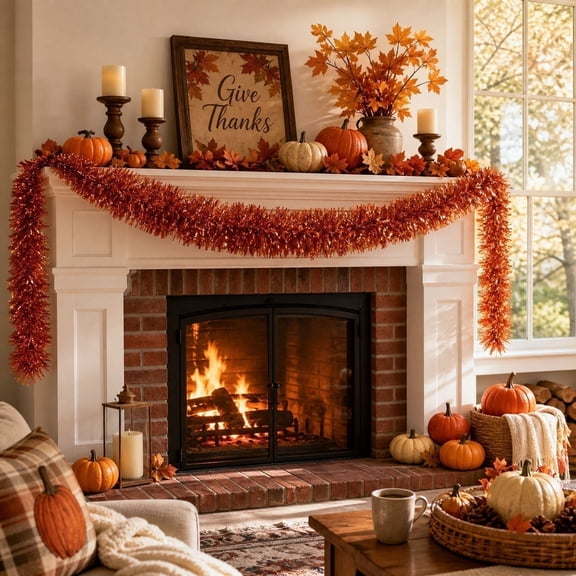 Festive Ribbon Garland, Lightweight Pull Strip Shimmering Flowers, Shiny Tinsel Streamers for Thanksgiving Atmosphere, Home Courtyard Decoration, 78.74", AKLJWH