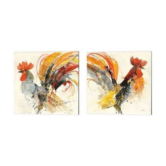 Festive Rooster by Albena Hristova Canvas Art Set of 2 14 inch X 14 inch Each