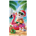 thumbnail image 1 of Festive Santa Christmas Banner Holiday Flamingo Beach Theme Polyester Material for Vacation Party Tropical Celebration, 1 of 7