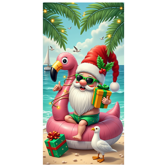Festive Santa Christmas Banner Holiday Flamingo Beach Theme Polyester Material for Vacation Party Tropical Celebration