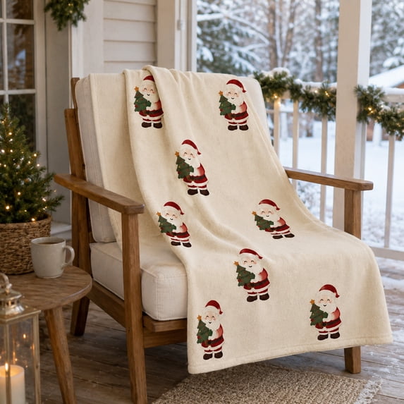 Festive Santa & Christmas Tree Flannel Throw Blanket, Soft Polyester Decorative Holiday Cover For Indoor Sofa Bed Bedroom Living Room Home Decoration.39.37*27.56in