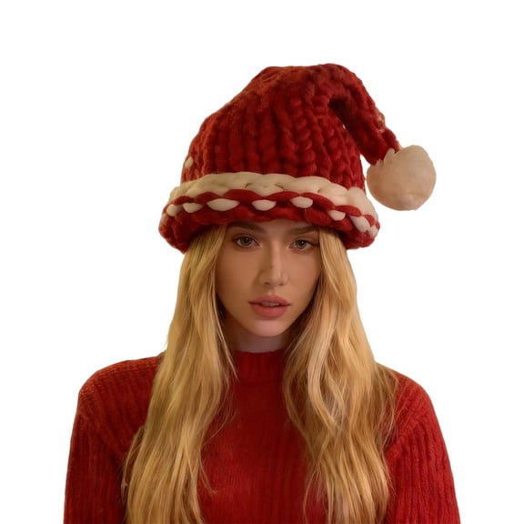 Festive Santa Knit Hat Winter Warm Ear Cozy Thick Yarn Cap Cold Weather Outdoor for Women Men Holiday Christmas Skiing