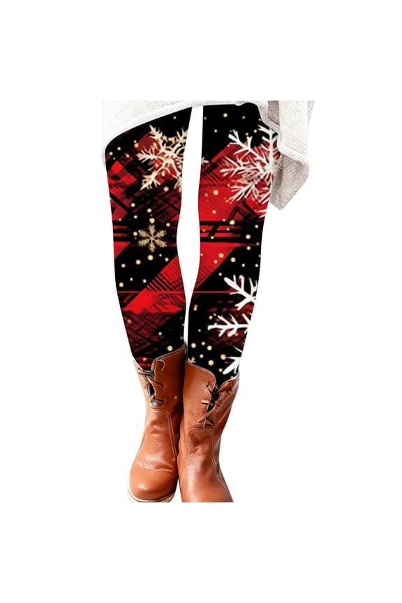 Festive Santa Print Elastic Waist Soft Comfy Ankle Length Day Pajama Leggings for Women Holiday Sleepwear