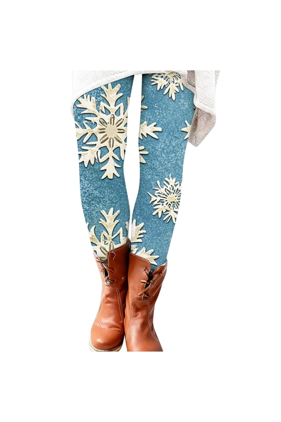 Festive Santa Print Elastic Waist Soft Comfy Pajama Pants Ankle Length Day Leggings for Women