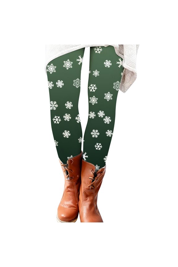 Festive Santa Print Elastic Waist Soft Comfy Pajama Pants Ankle Length Day Leggings for Women