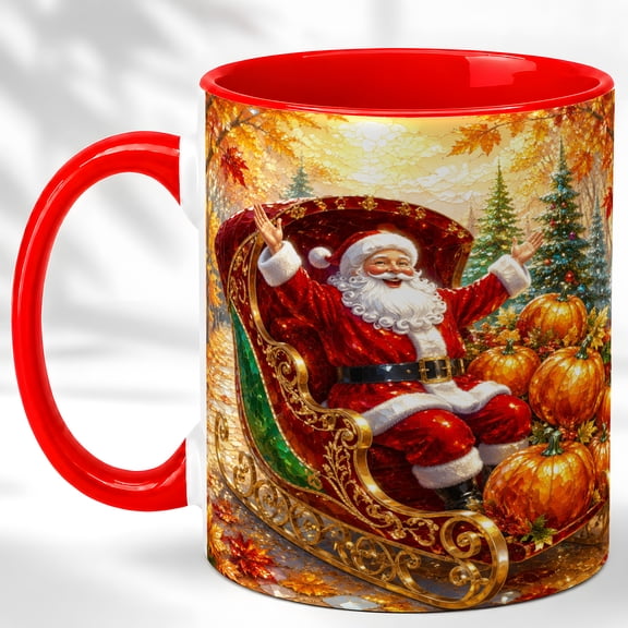 Festive Santa Sleigh Coffee Mug, Pumpkin Christmas Mug, Ceramic 11 oz